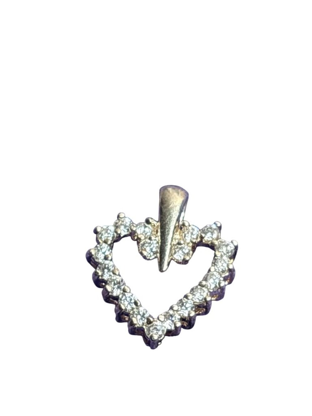 Goldtone Heart Pendant Clear Rhinestones 0.75 inch